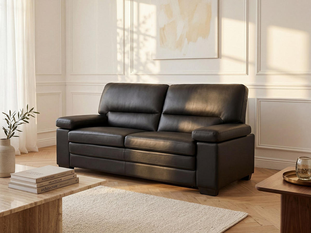 SOFA - 3 Personen - leder - schwarz Mimas - Schwarz, Leder (210/97/89cm) - Vente-Unique