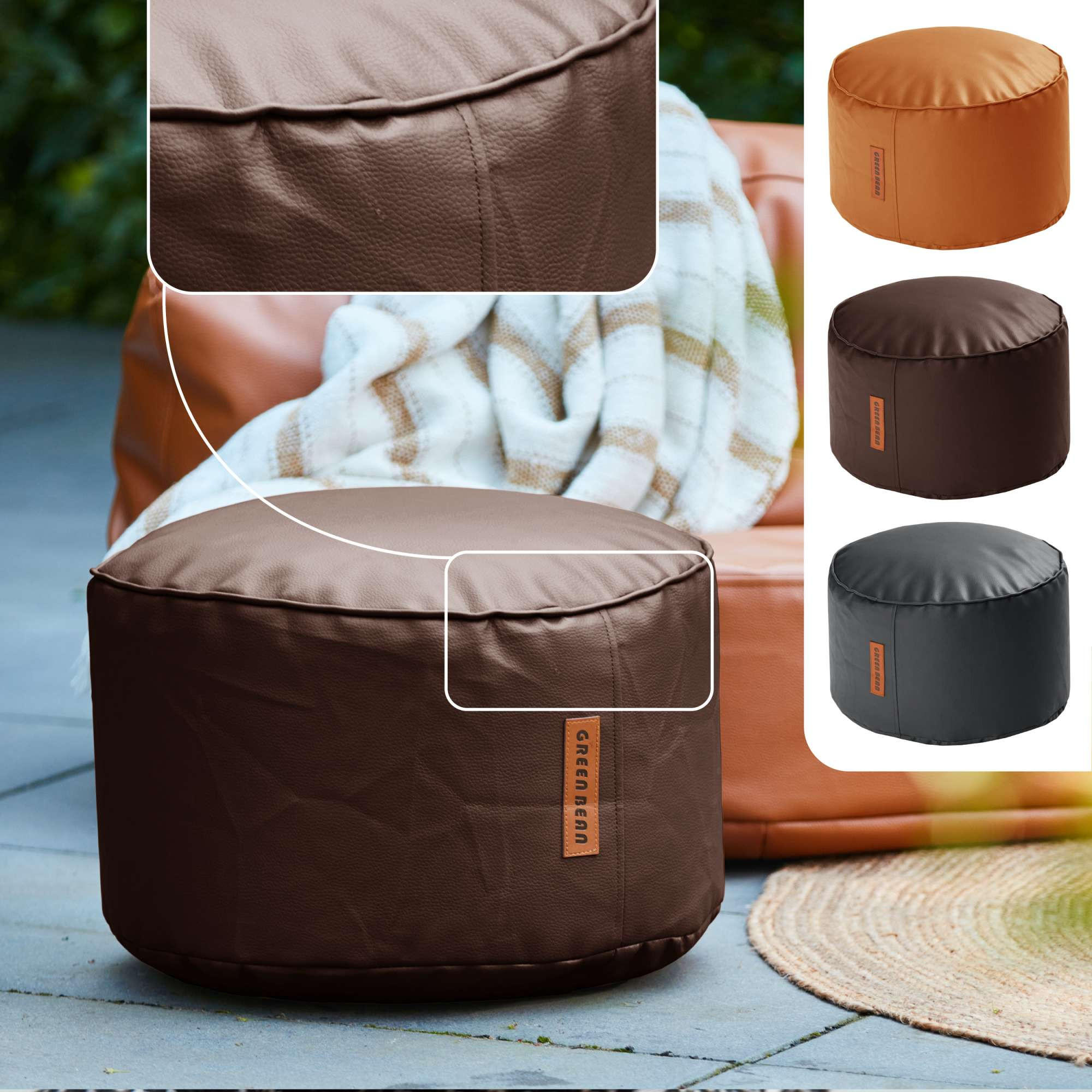 SITZSACK-HOCKER 43x30cm - KUNSTLEDER - Dunkelbraun, Textil (43/30/30cm) - Green Bean