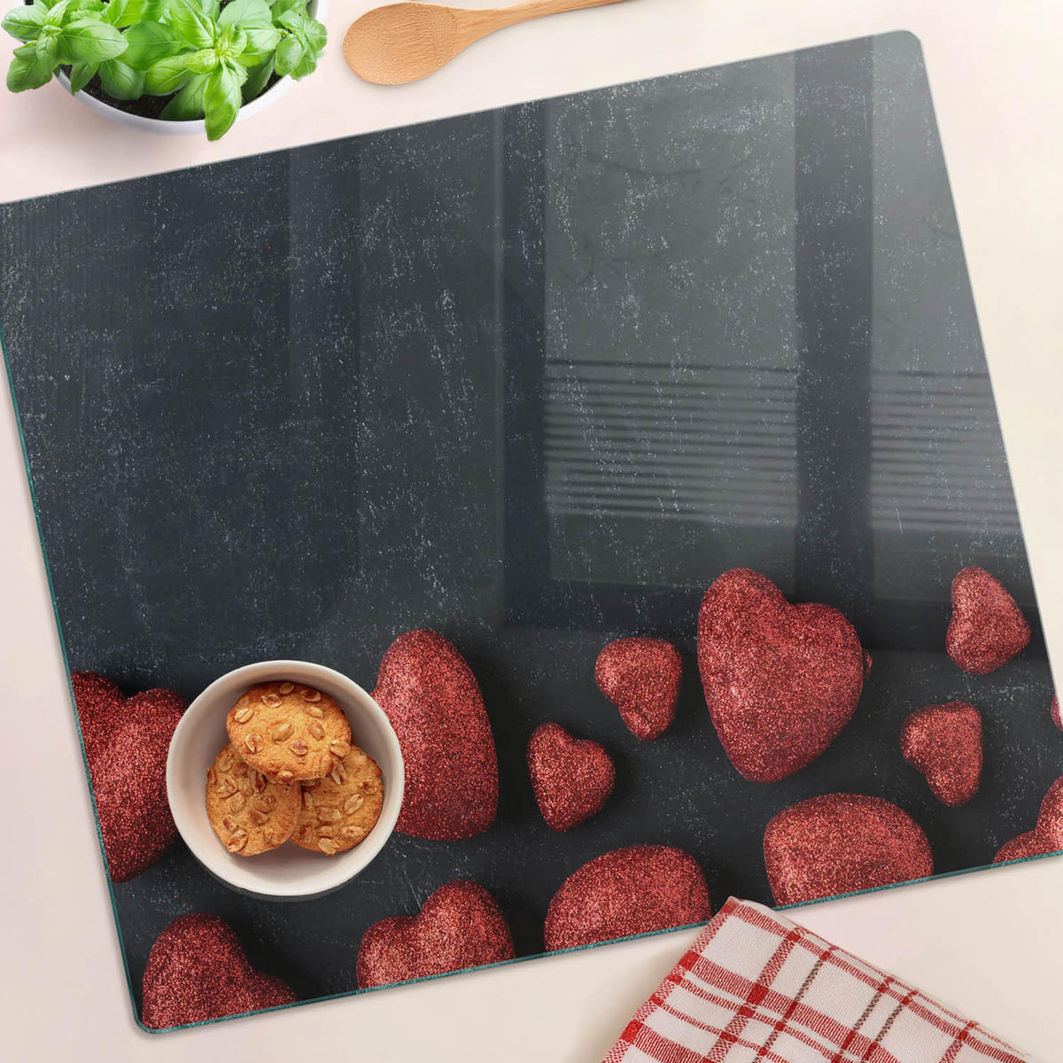 GLASPLATTE 60x52 cm Tisch der Herzen - Rot, Glas (60/0.4/52cm) - TULUP