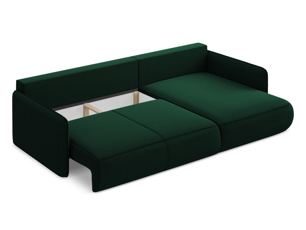 ECKSOFA mit Schlaffunktion Samt Stoff Grün - Dunkelgrün/Schwarz, Kunststoff/Textil (240/148cm) - Makamii