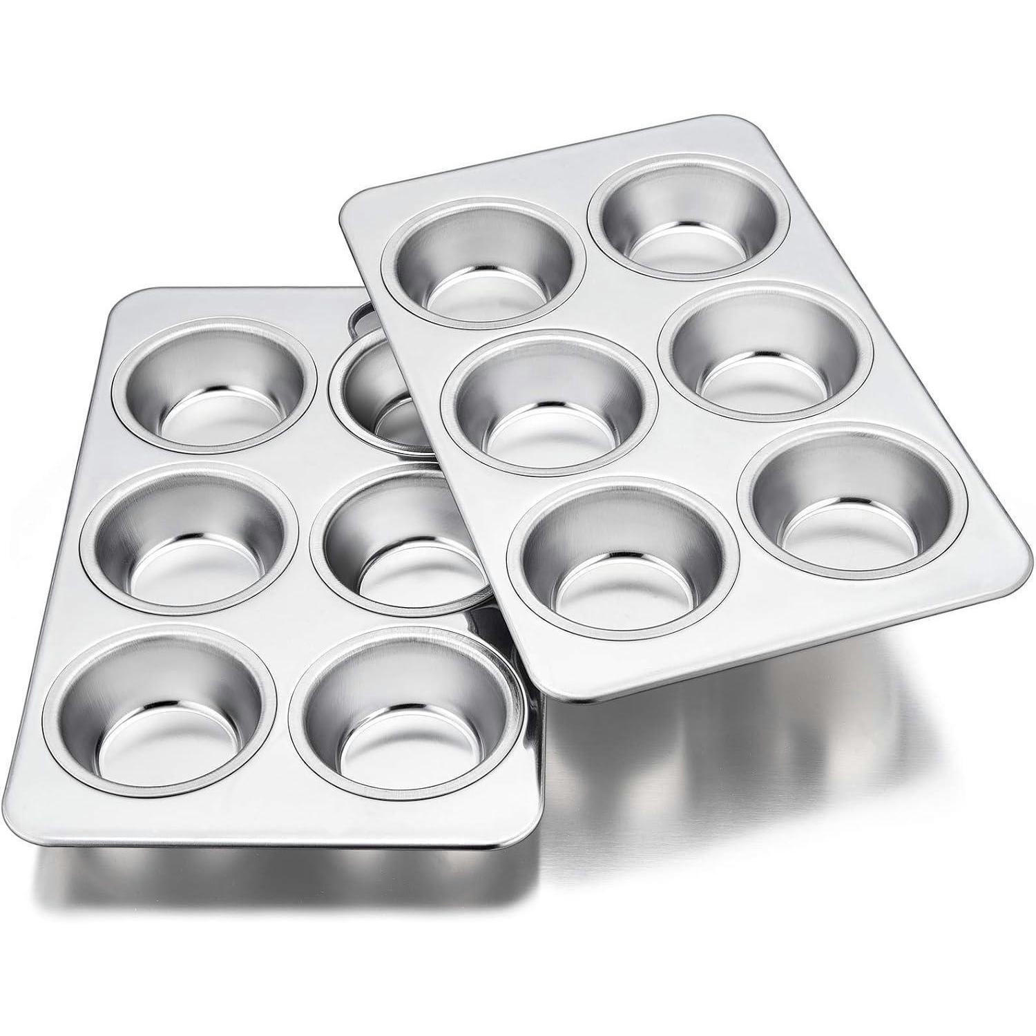 MUFFINBLECH 2er-Pack 6er-Muffin-Set 29 x 18 cm Edelstahl - Silberfarben, Metall (18/3/3cm)