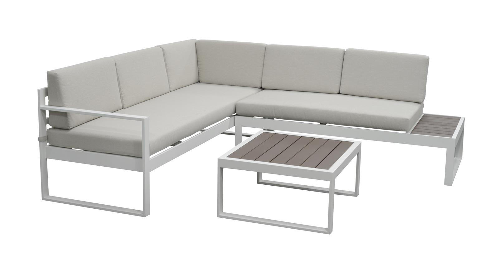 LOUNGE-SET Lima Weiß 5-Sitzer Aluminium mit Couchtisch in Holzoptik - Weiß, Kunststoff - bellavista - Home & Garden