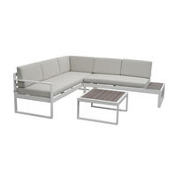 LOUNGE-SET Lima Weiß 5-Sitzer Aluminium mit Couchtisch in Holzoptik - Weiß, Kunststoff - bellavista - Home & Garden
