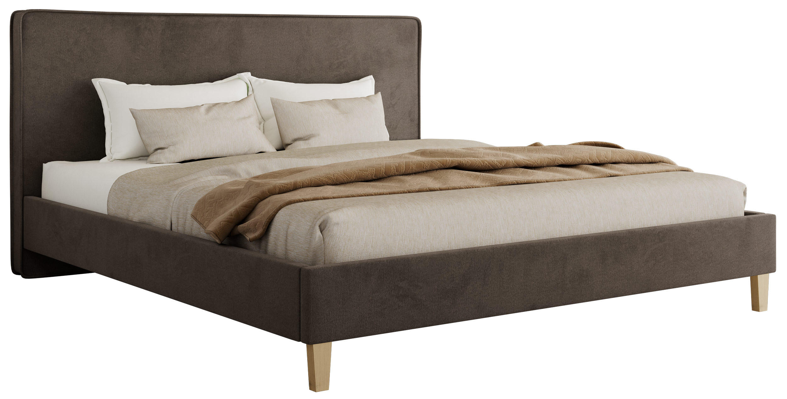 ČALÚNENÁ POSTEĽ LUMARO CLASSIC 140/200 - Hnedá Samet - bez matraca - hnedá/jadrový buk, drevo/textil (140/200cm) - MKS
