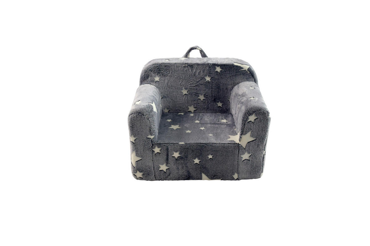 KINDERSOFA Stoff mit Armlehnen, leuchtendem Sternmuster abnehmbarer Bezug 49/64/49 cm Grau - Grau, Textil (64/49/49cm) - Redom