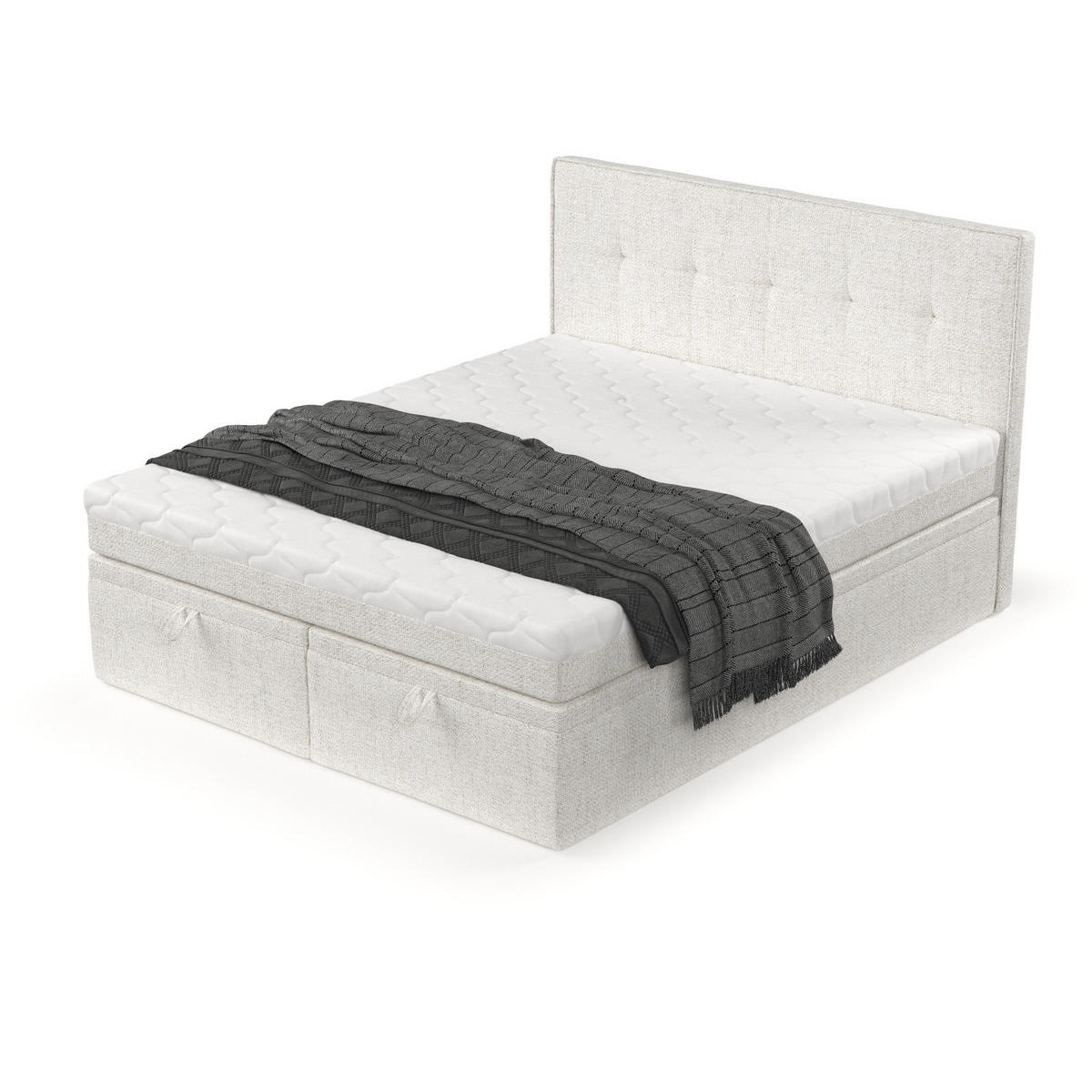 BOXBETT Arivo 160/200 cm Creme im Neve Stoff - Creme/Schwarz, Holz/Holzwerkstoff (160/200cm) - AltaBeds