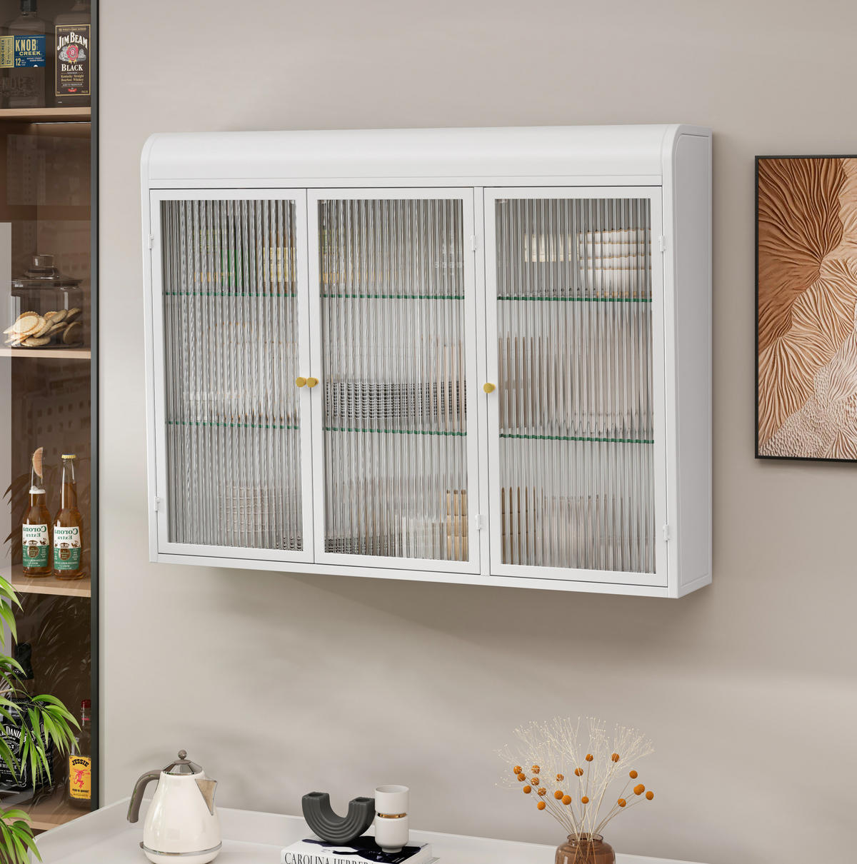 KÜCHENOBERSCHRANK mit Glasfront in Weiß, 3 Türen – wandmontiert - Weiß, Glas (90/70/19.5cm) - BEAOK