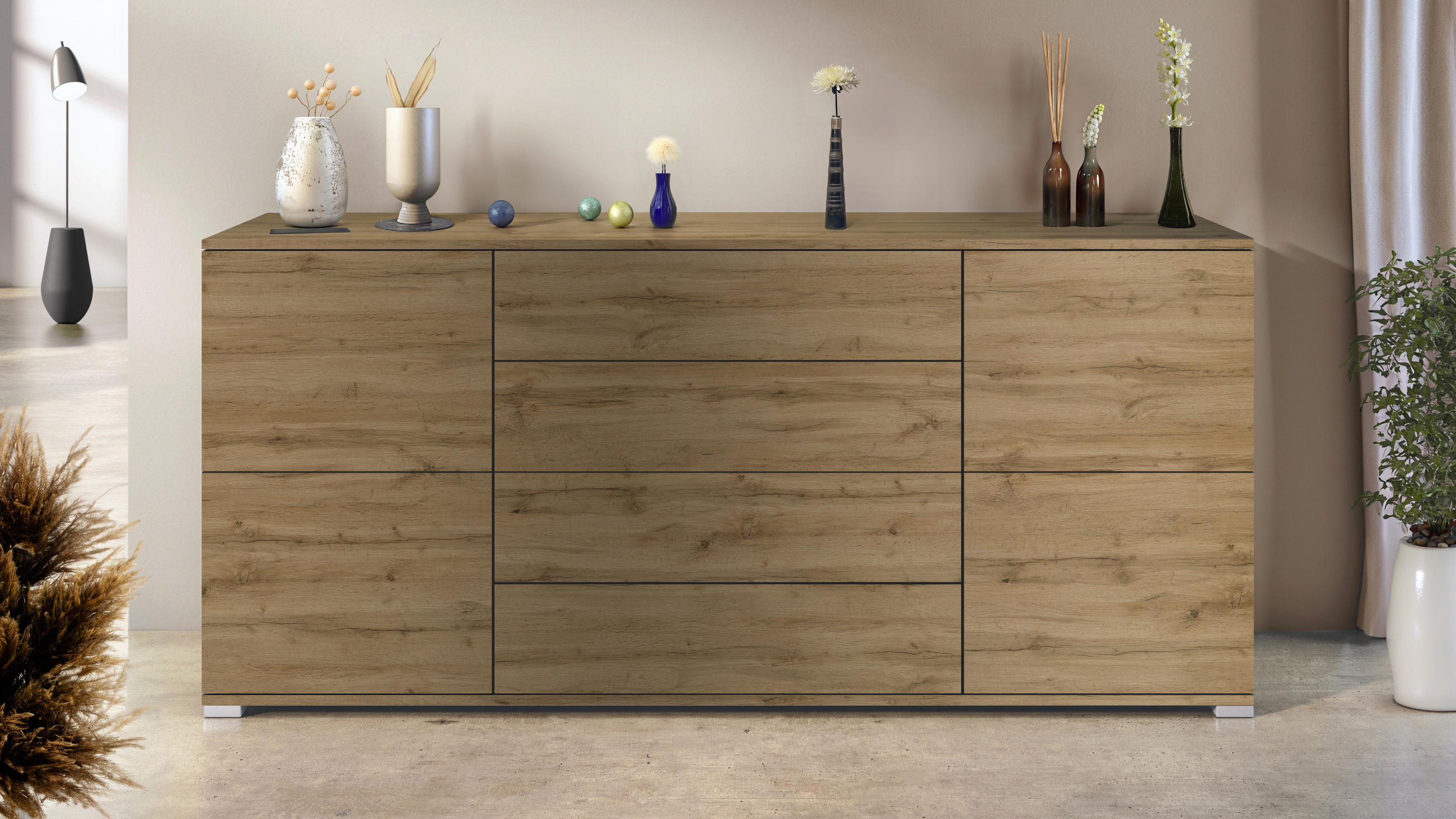 SIDEBOARD Rova Eiche Evoke - Eiche San Remo, Holzwerkstoff (166.5/75.5/35cm) - Vladon
