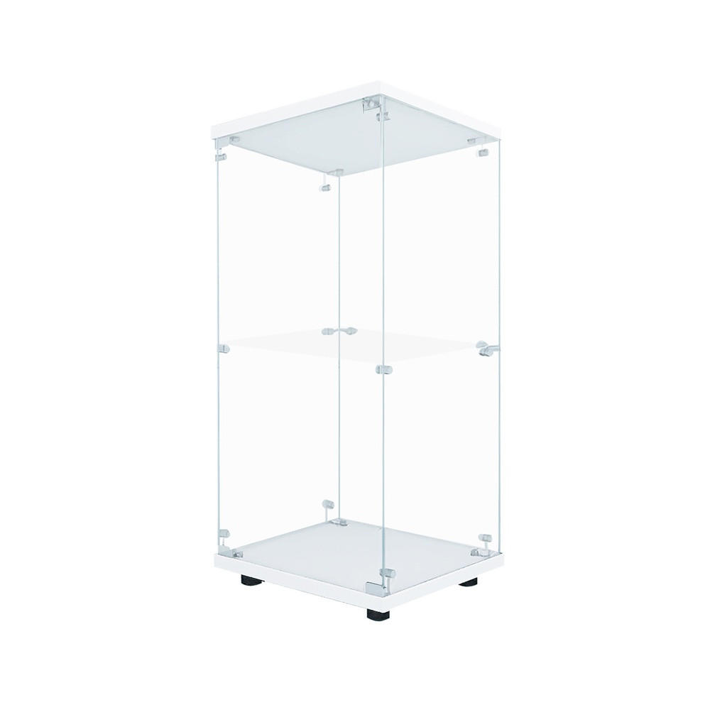 VITRINE - Glasvitrine mit 1 Tür und 2 Ebenen - integrierte LED-Spot-Beleuchtung - Weiße Decken- und Bodenplatte - Weiß, Glas (40.35/86.2/36.5cm) - DELFA