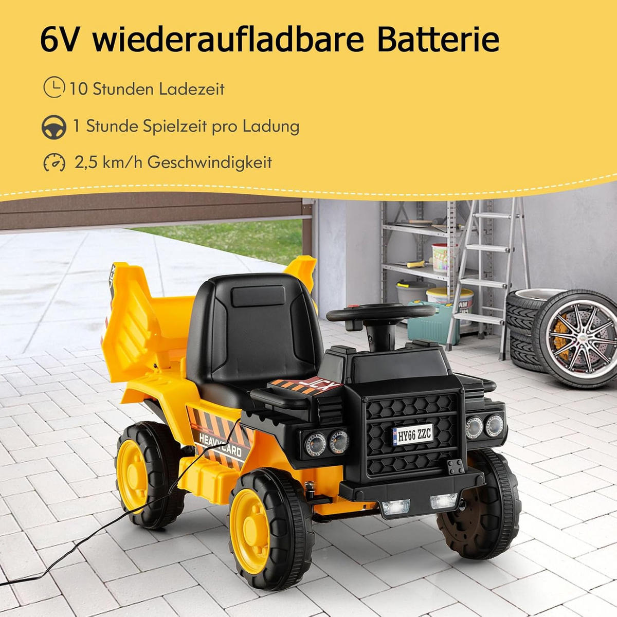 MULDENKIPPER 6V Kinder Gelb - Gelb, Kunststoff (65.5/40/44cm) - COSTWAY