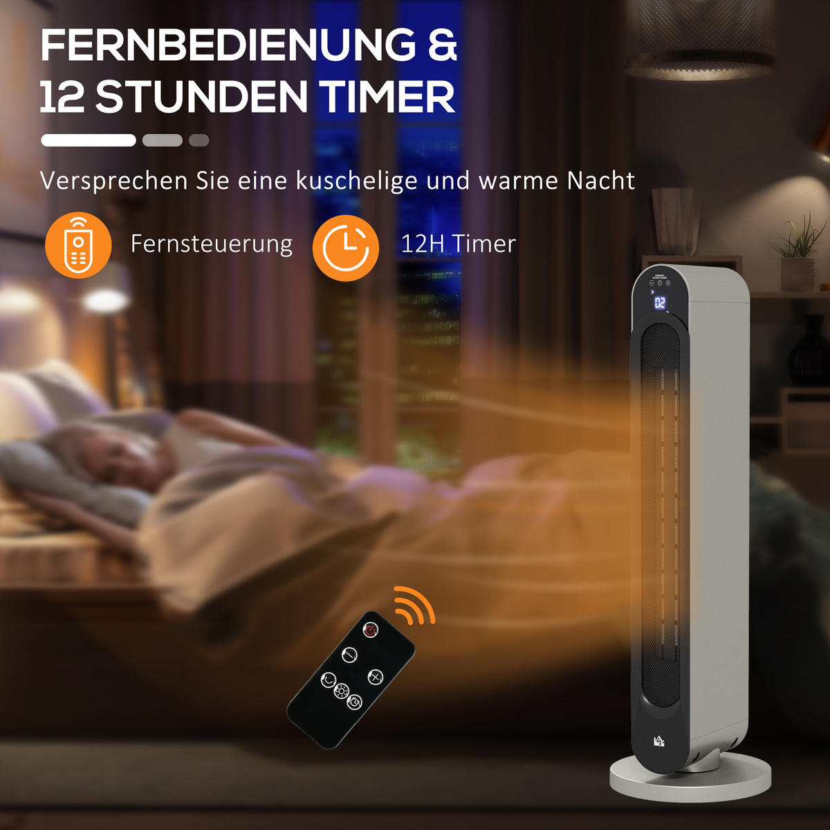 HEIZGERÄT mit 3 Modi, Fernbedienung 2200W Keramik - Silberfarben, Kunststoff (25/73.5/25cm) - HOMCOM