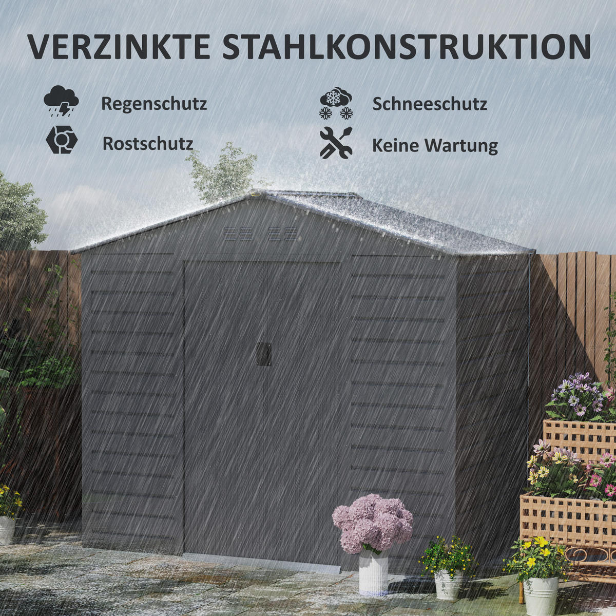 VERZINKTER Stahl 213x131x192cm - Grau, Metall (131/192/213cm) - Outsunny