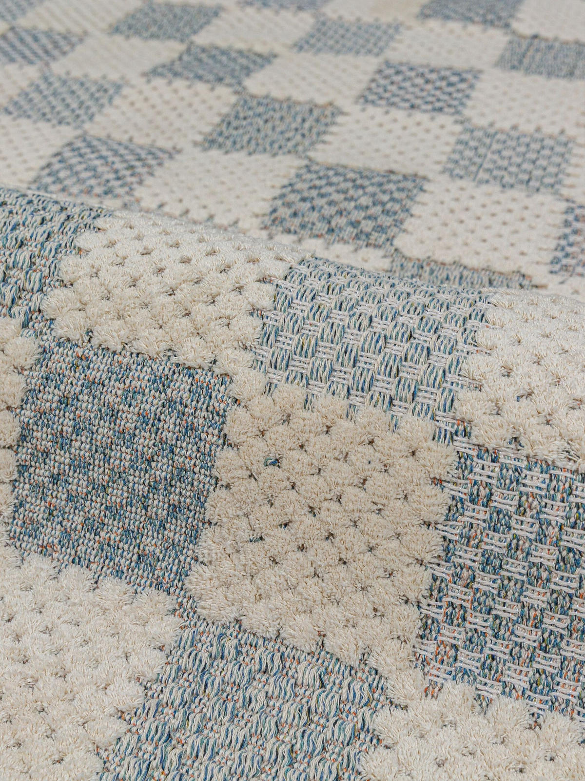 BAUMWOLLTEPPICH waschbar AFTON, Schachbrettmuster, Natur-Blau, 155 x 230 cm - Beige, Textil (155/230cm) - KADIMA DESIGN