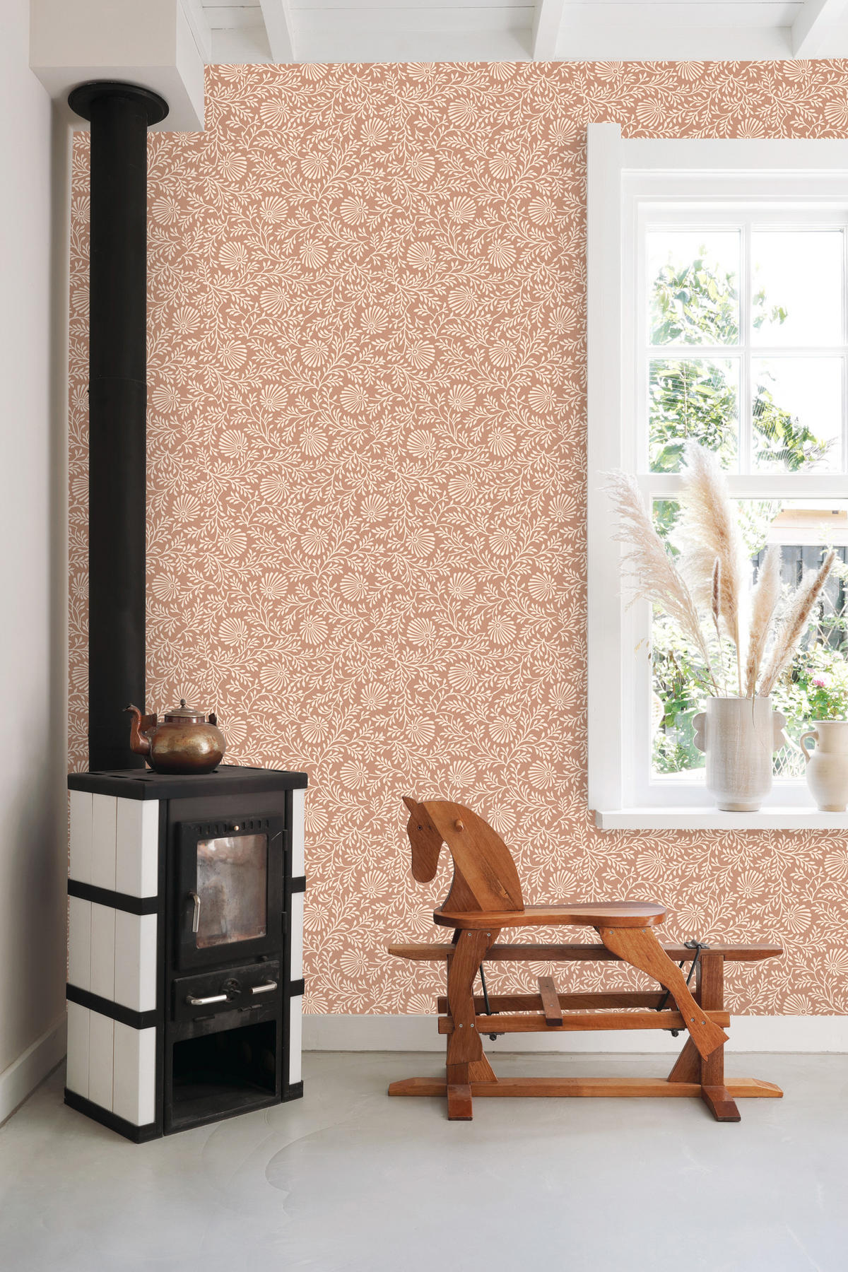 TAPETE Blumenmuster 50 x 900 cm - Terracotta, Papier (50/900cm) - ESTAhome