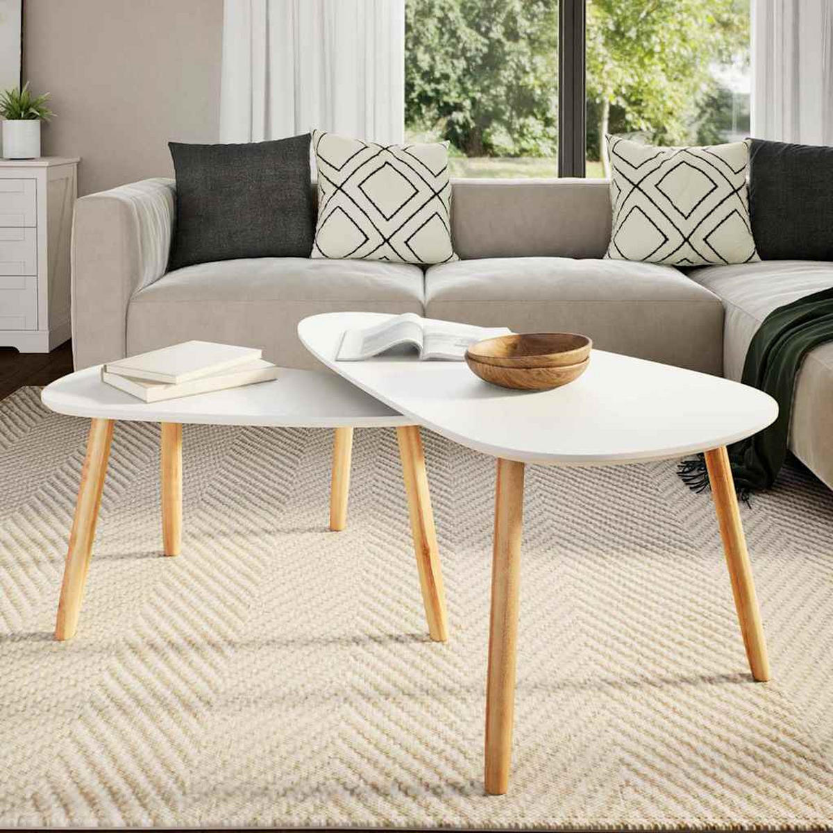 COUCHTISCHSET Skandinavischen Stil 70-100/34.5-50/35-40 cm 2-tlg. aus Massivholz Kiefer Weiß - Weiß, Holz (50/100/40cm) - vidaXL