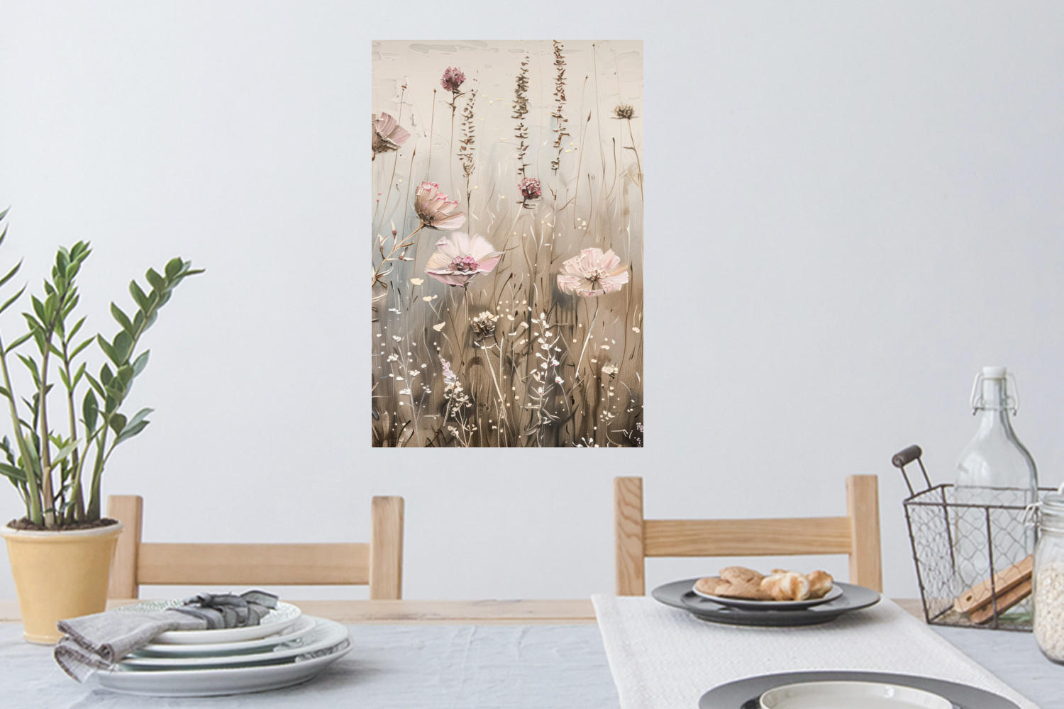 WANDTATTOO Blumen - Rosa - Modern - Beige 40x60 cm - Beige, Kunststoff (40/60/0.1cm) - MuchoWow