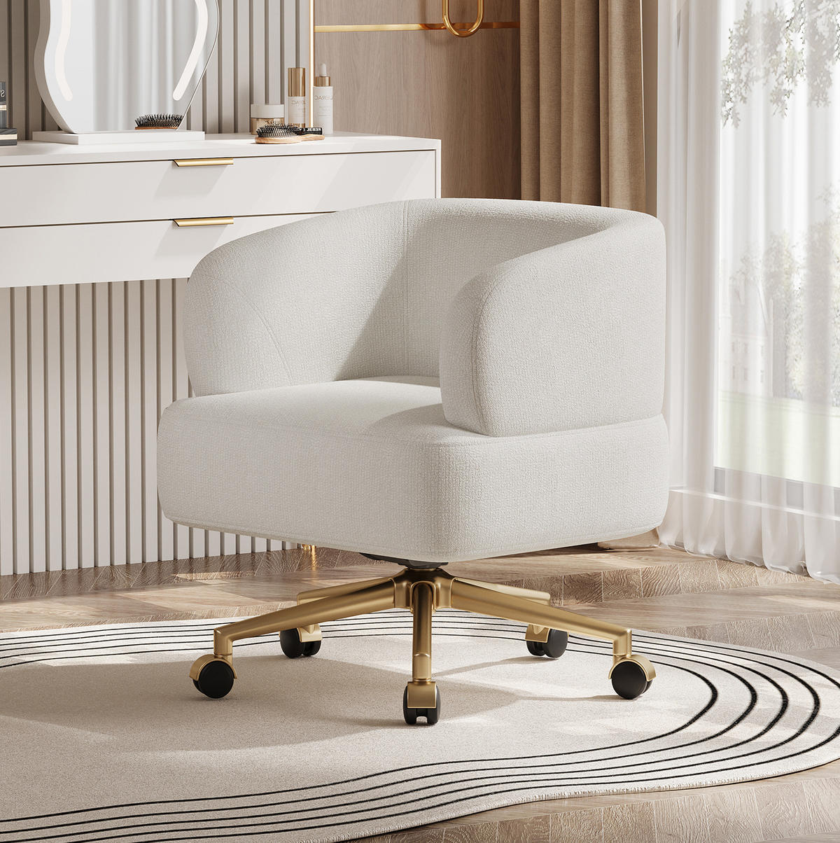 DREHSTUHL Chenille mit 360°-Drehung, Rollen 71/60/71 cm Beige - Beige, Textil (60/71/71cm) - Redom