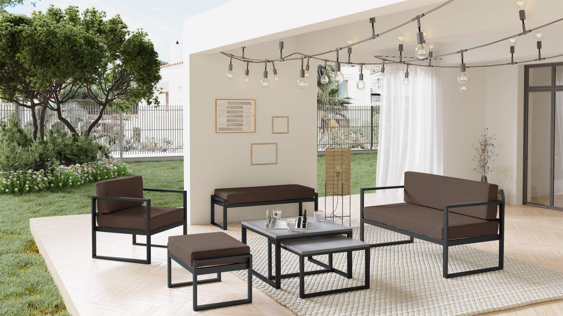 GARTEN-SOFA Dywilly Braun/Schwarz - Braun, Textil (128/72/65cm) - Selsey