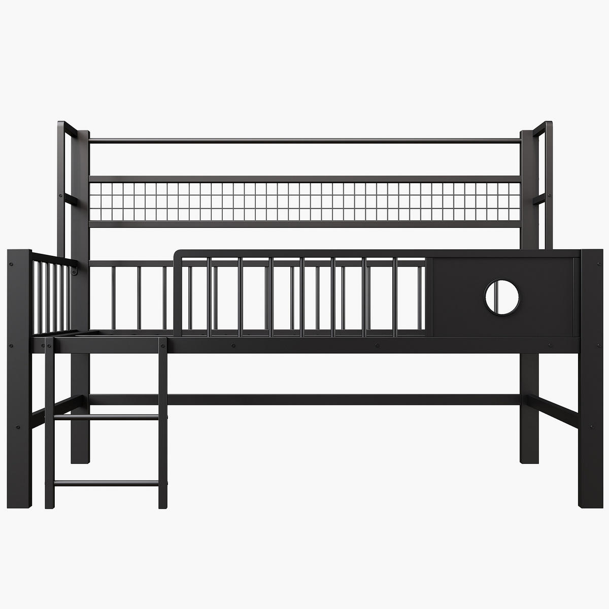 KINDEREINZELBETTEN aus Metall 90x200 cm in Schwarz mit Sicherheitsgitter & Stauraum - Schwarz, Metall (90/200cm) - Modfu