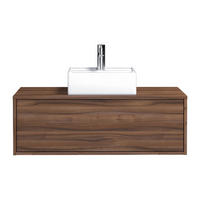 EINZELWASCHTISCH - 94 cm x 47 cm - Holz, Platte, Keramik - Naturfarben Dunkel - TEANA - Naturfarben, Keramik/Holz (94/32/47cm) - Vente-Unique