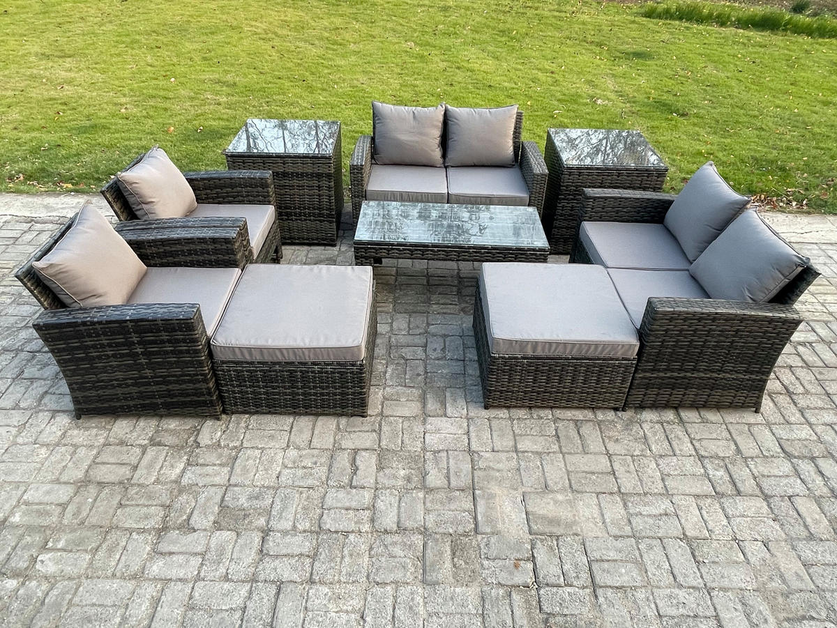 GARTENMÖBELSET Polyrattan Dunkelgrau 8-Sitzer - Dunkelgrau, Metall - Fimous