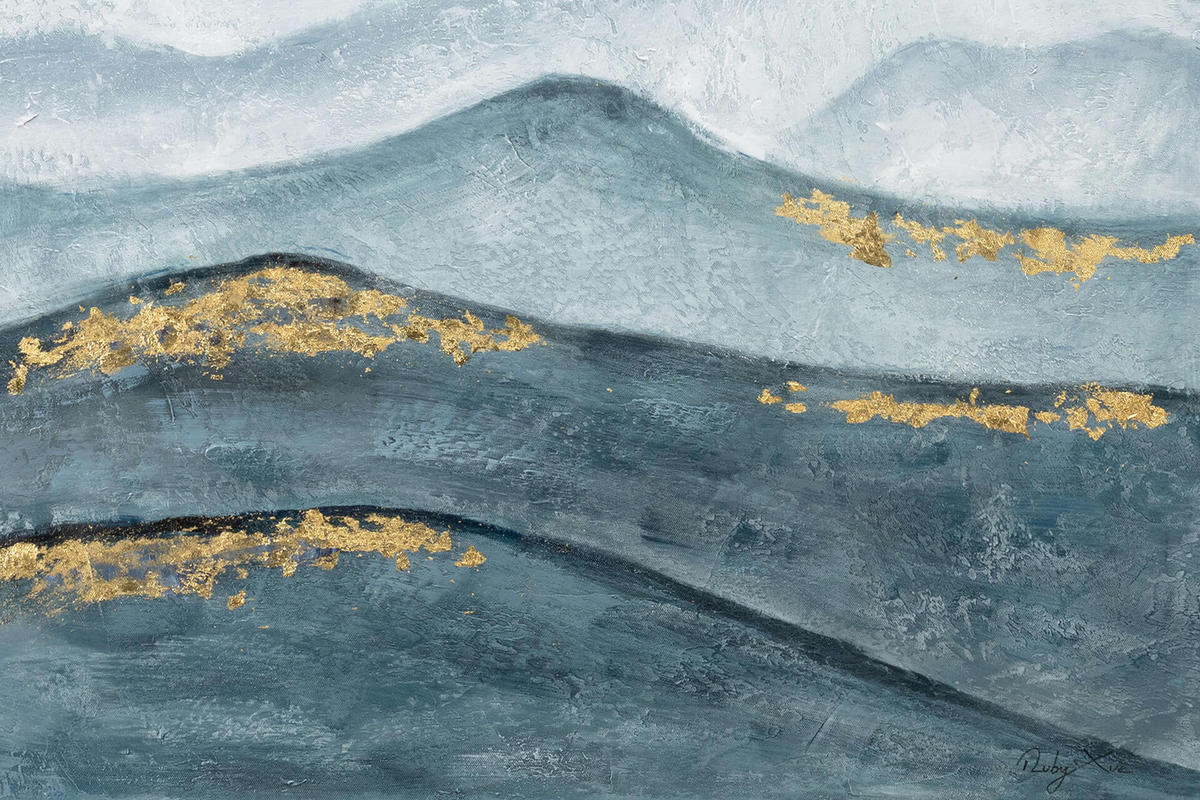 RUČNE MAĽOVANÝ AKRYLOVÝ OBRAZ 75/100 cm, petrolejový, prírodný a botanický motív - petrolejová, drevo/textil (75/100cm) - KUNSTLOFT