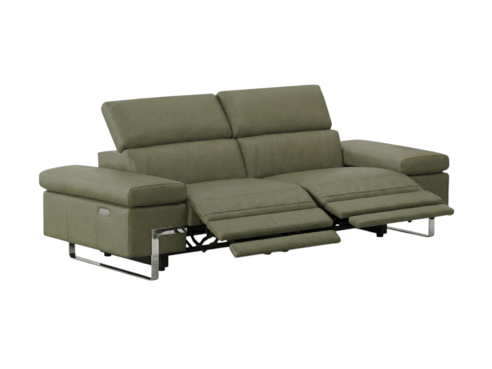 3-SITZER Sofa Opera Echtleder mit 2 x Relaxfunktion Olivgrün - Olivgrün, Leder/Metall (223/75/109cm)