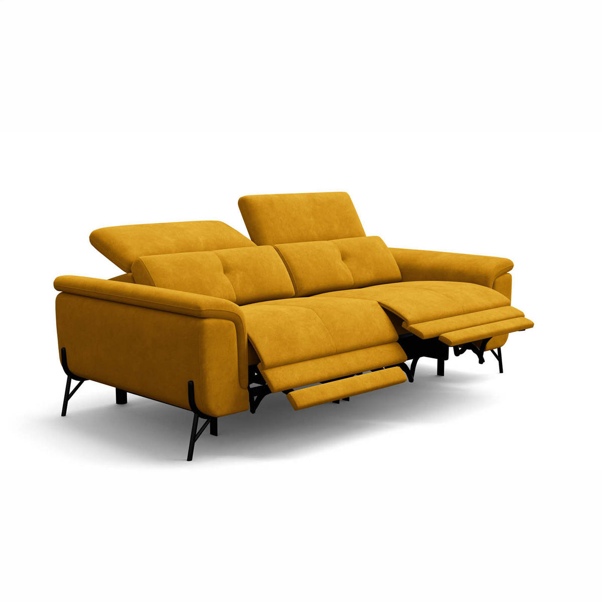 SOFA RELAX AVENA 3-Sitzer, gelber Veloursstoff - Gelb/Schwarz, Holz/Textil (204/80/108cm) - Wozimo