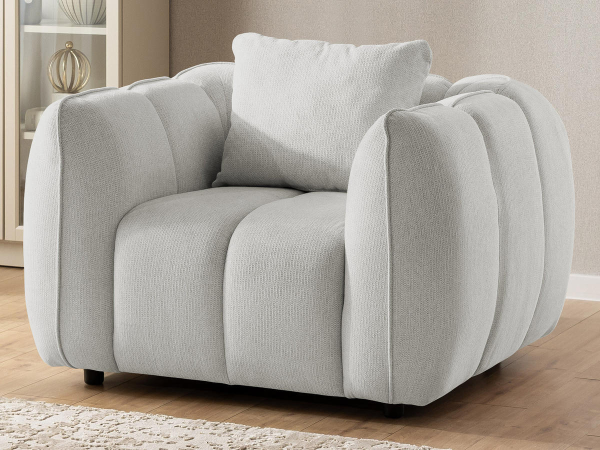 SITZGARNITUR 3+1 Nubira in tief gesteppter Bubble-Optik aus weichem Hellgrau Strukturstoff im modernen Design - Hellgrau/Schwarz, Holz/Kunststoff (228/69/89cm) - S-Style Möbel