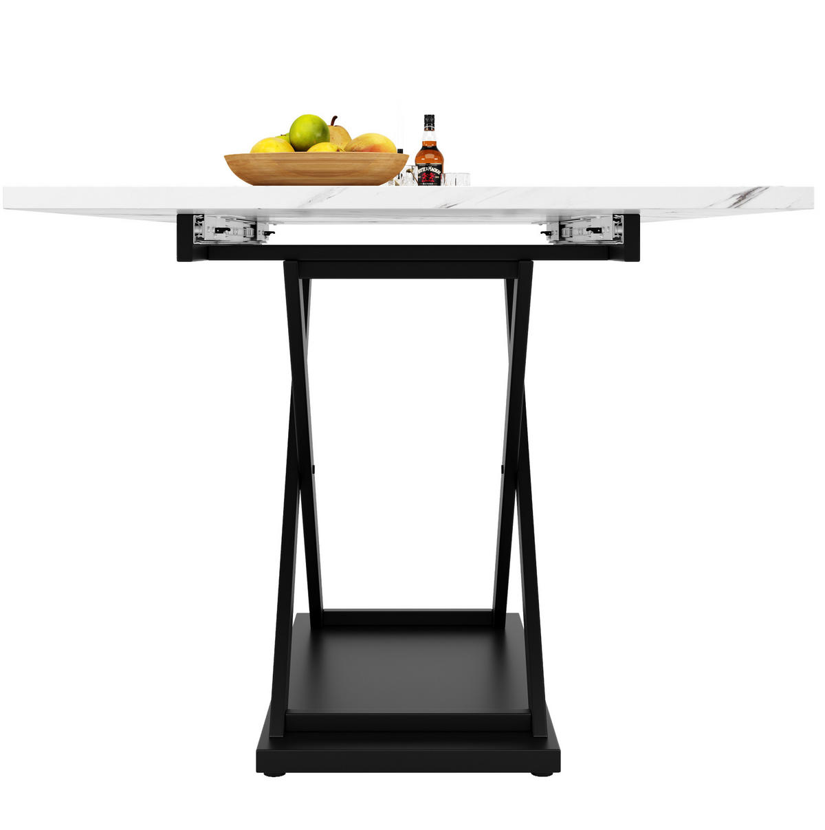 ESSTISCH aus MDF und Metall 120-160x80x75 cm Weiß/Schwarz ausziehbar mit Kreuzgestell und Marmor-Optik - Weiß, Holzwerkstoff (160/80/75cm) - Modfu