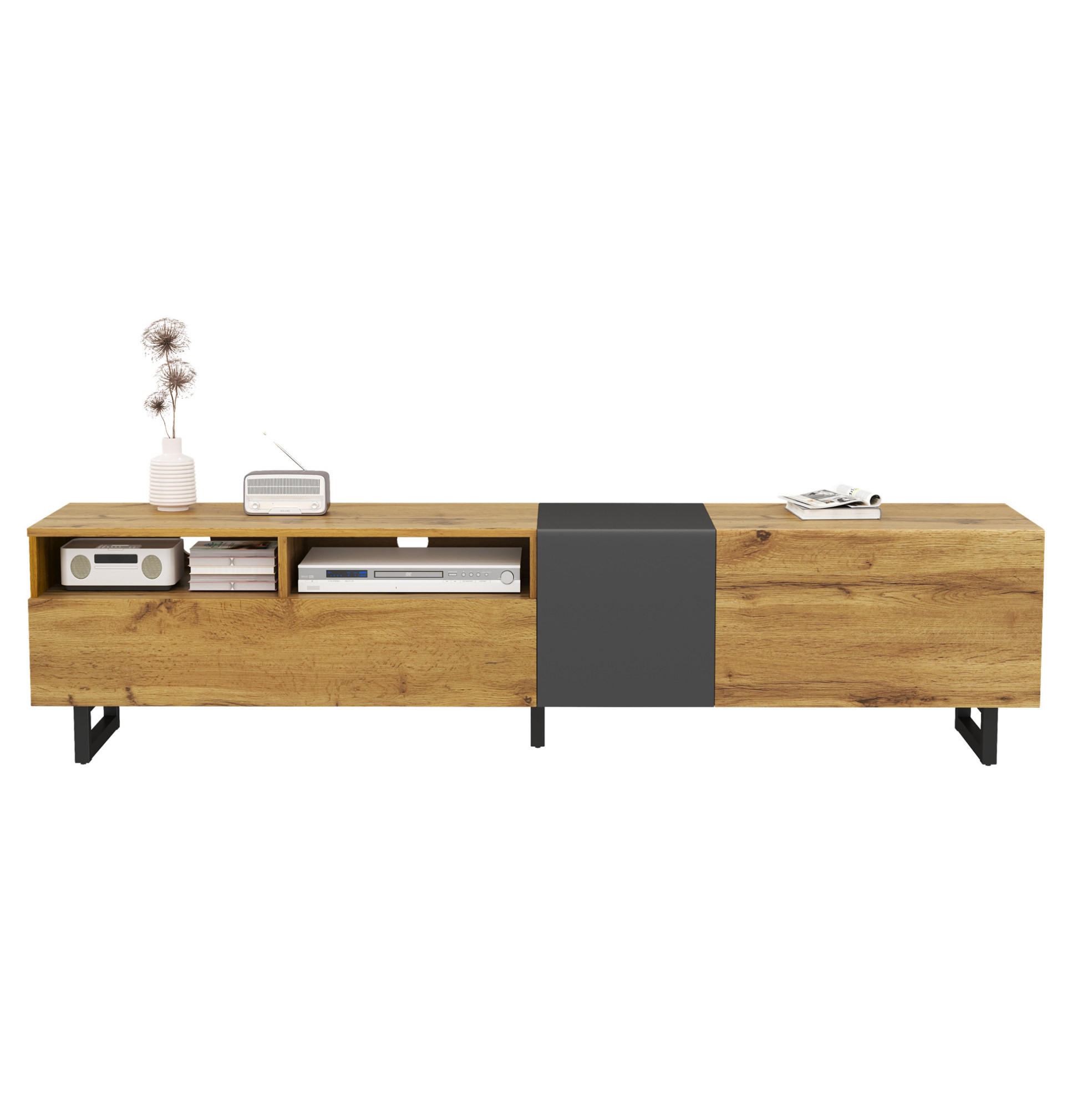 TV-SCHRANK 170/36,5/42 cm antik dunkelgrau Holz mit 3 Türen und 2 Fächern - Naturfarben, Holzwerkstoff (170/42/36.5cm) - OKWISH