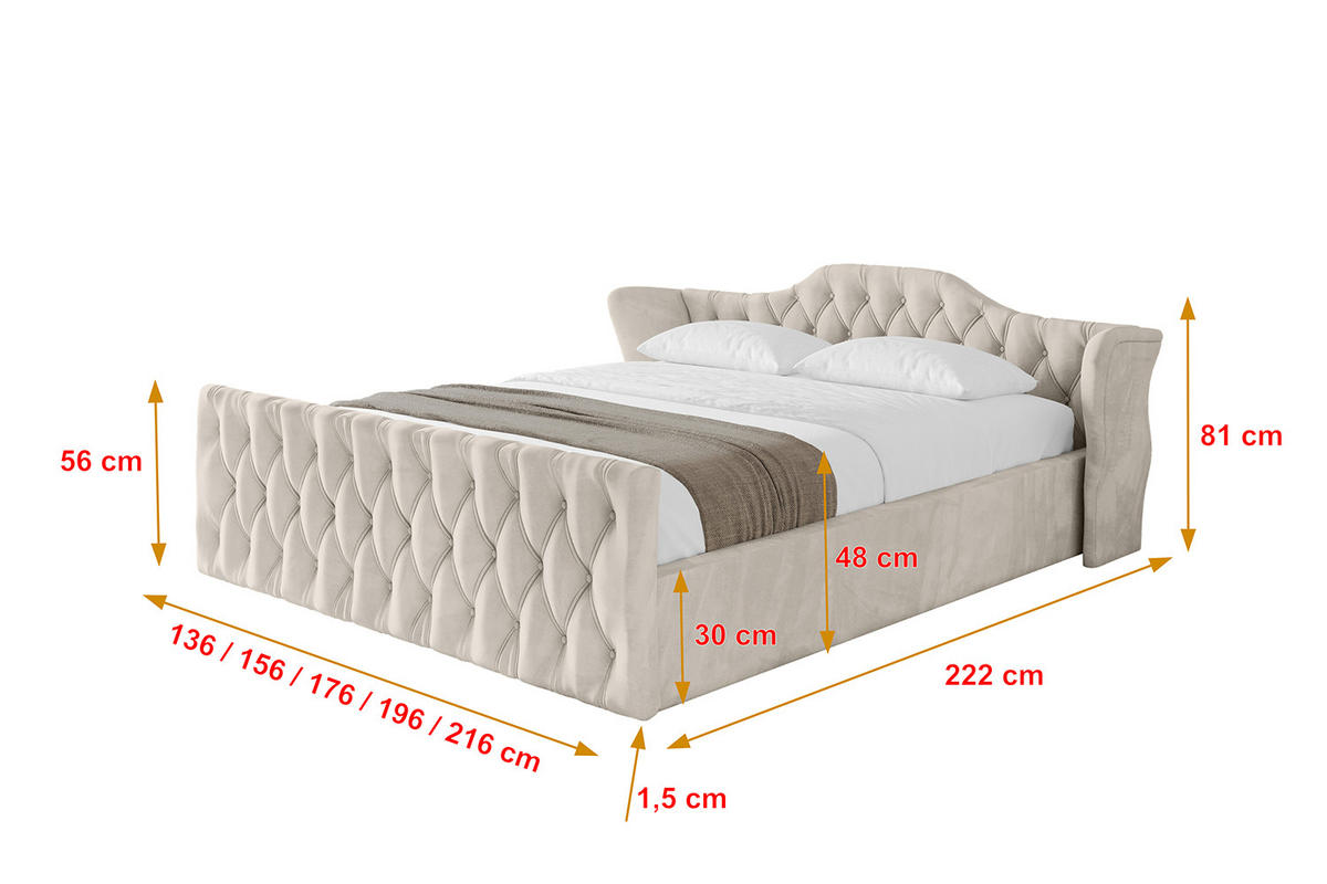 POLSTERBETT mit Bettkasten, Fußteil und Lattenrost, Boxbett ohne Matratze - ZORAN-Z-V1 180x200 Beige - Beige, Holzwerkstoff/Textil (180/200cm) - ALTDECOR