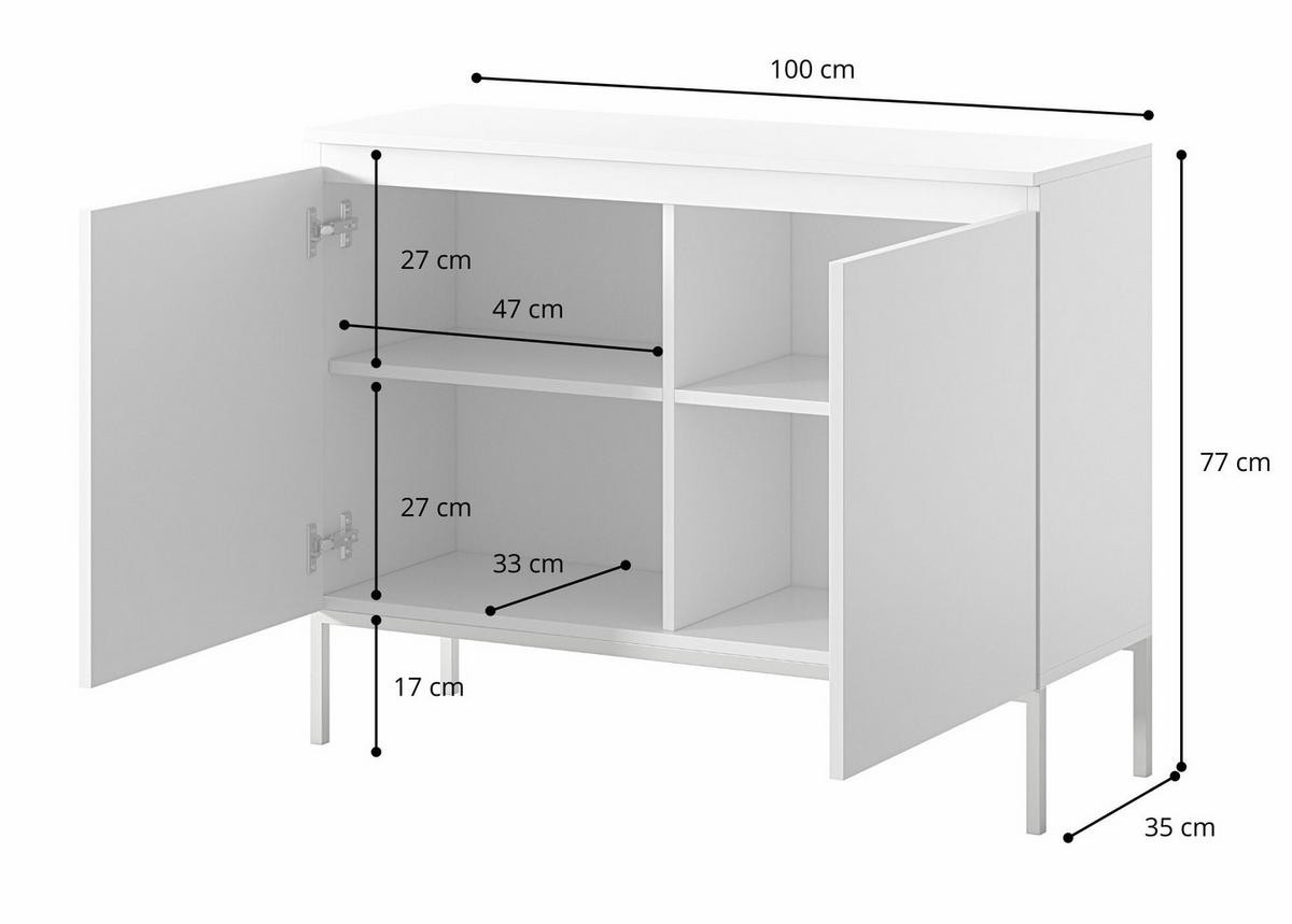 SIDEBOARD Bemmi Schwarz mit schwarzen Beinen 2-türig 100 cm - Schwarz, Holzwerkstoff/Metall (100/77/35cm) - Selsey