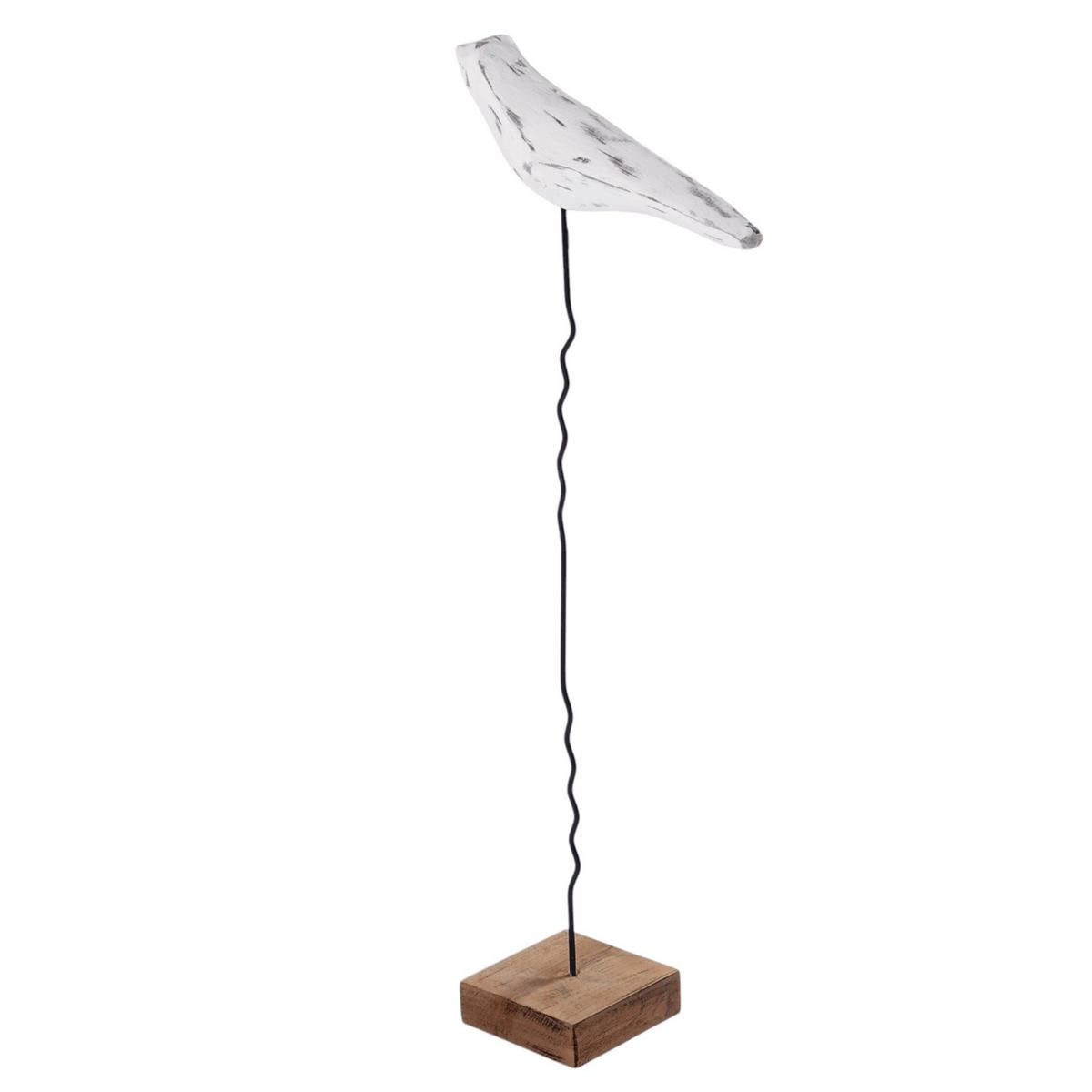 SKULPTUR VOGEL Kikki 56 Mangoholz-Sockel weiß-natur - Weiß, Metall (10/56/25cm) - CREEDWOOD