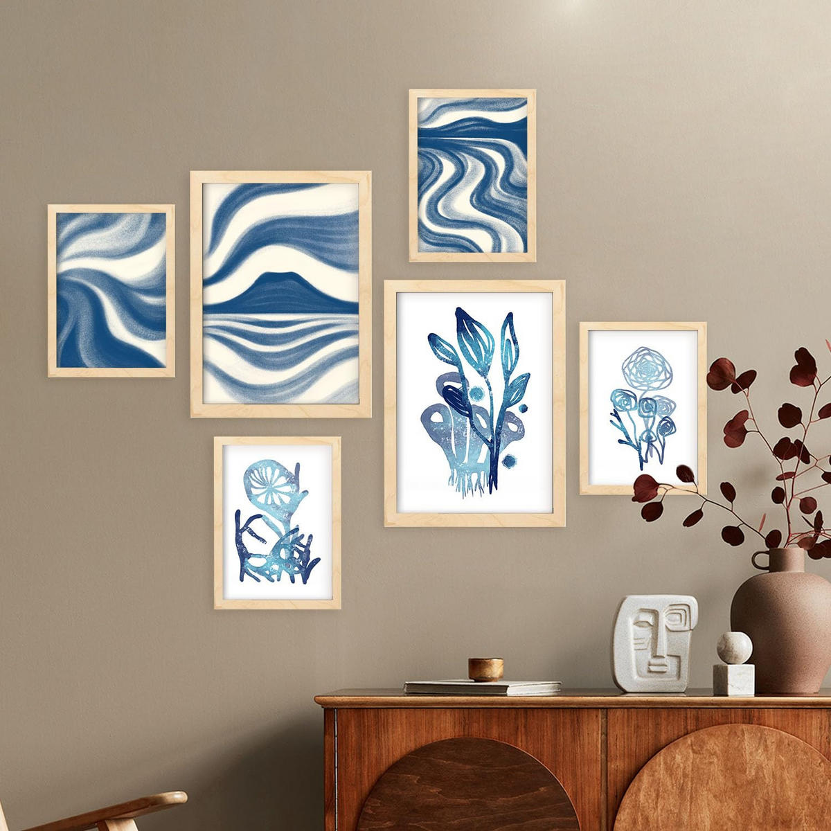 POSTER Set Mit 6 Immer Noch Natur In Blume Zusammenfassung Ästhetische Dekorative Gemälde Für Ihr Wohnzimmer Zuhause A3 & A4 Rahmen Aus Hellem Holz - Beige, Papier (29/3cm) - Nacnic