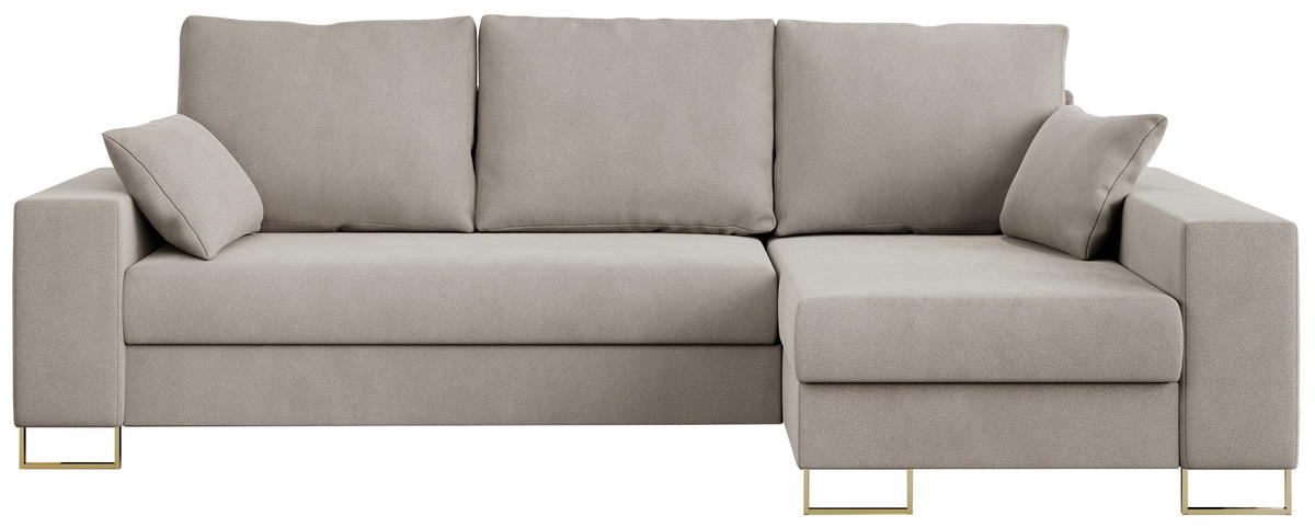 ECKSOFA Dorian Velvet Beige - Ecru/Goldfarben, Textil/Metall (242/138cm) - MKS