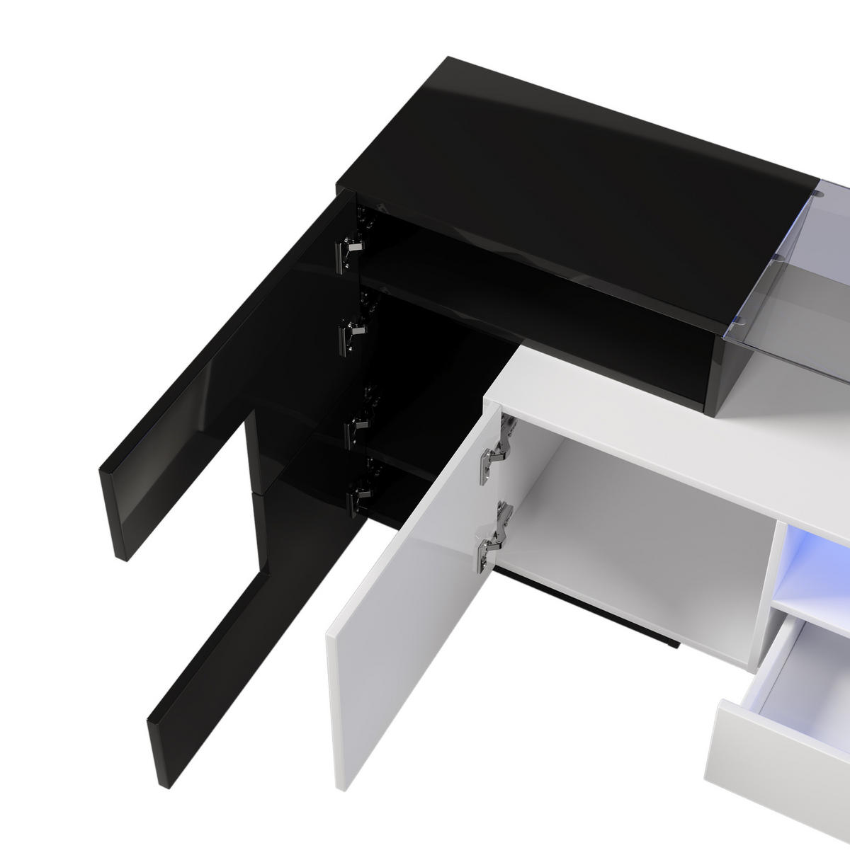 TV-LOWBOARD 200/35/60 cm mit 4 Türen, 2 Schubladen und LED-Beleuchtung - Schwarz, Holzwerkstoff (200/60/35cm) - BEAOK