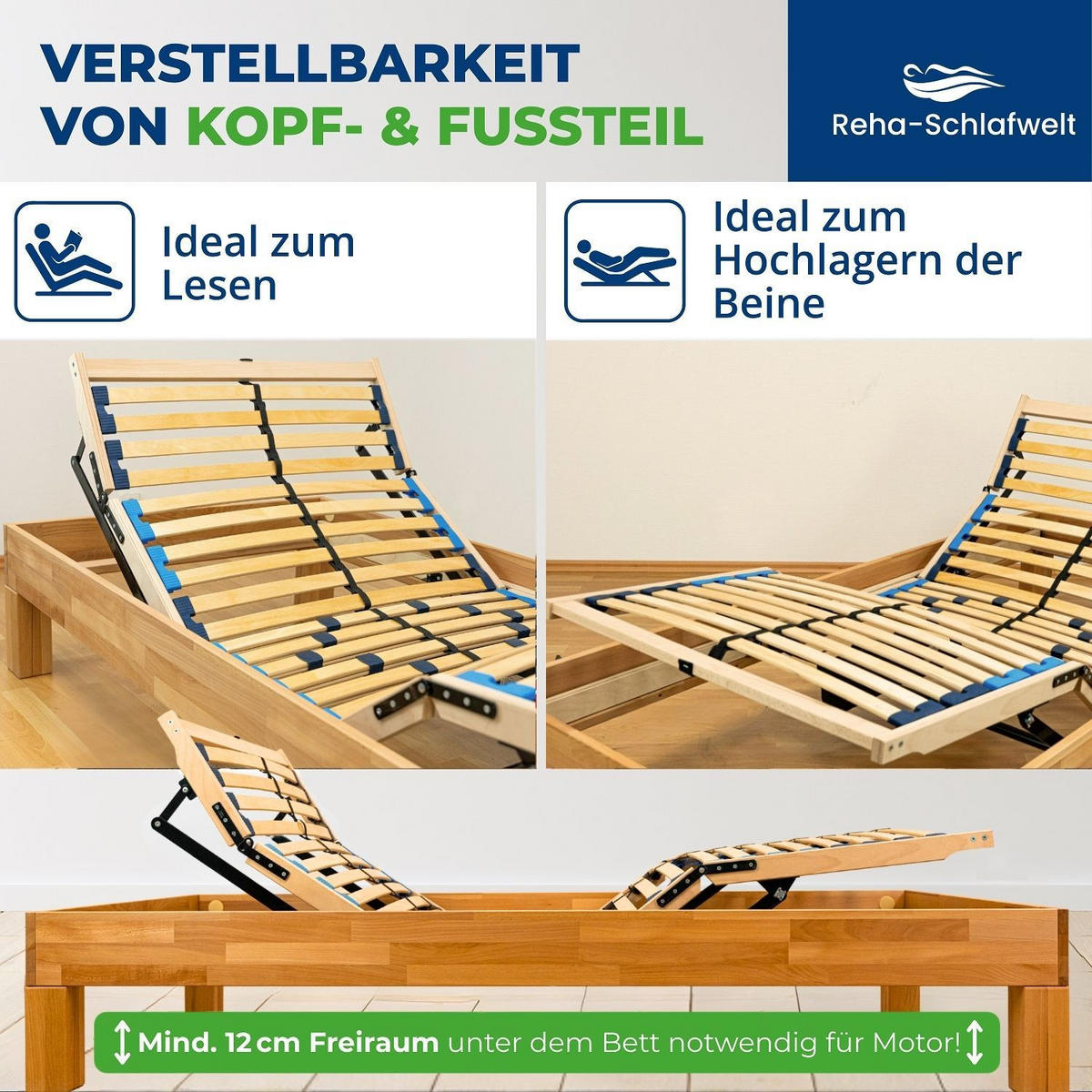 LATTENROST HARMONYFLEX mit Motor, komplett montiert, 90 x 200 cm - Naturfarben, Holz (90/200cm) - Reha-Schlafwelt