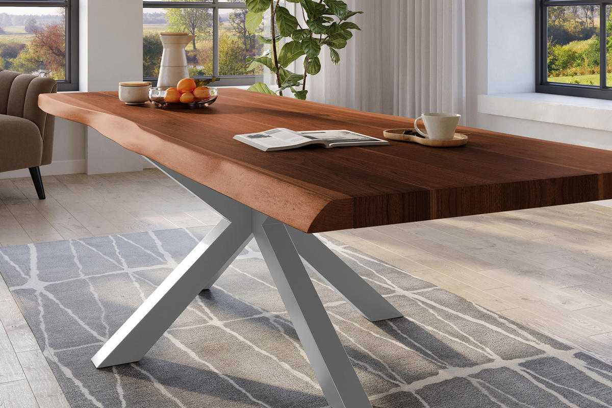 ESSTISCH TITAN - Silberfarben/Braun, Holz (110/280/79cm) - SAM