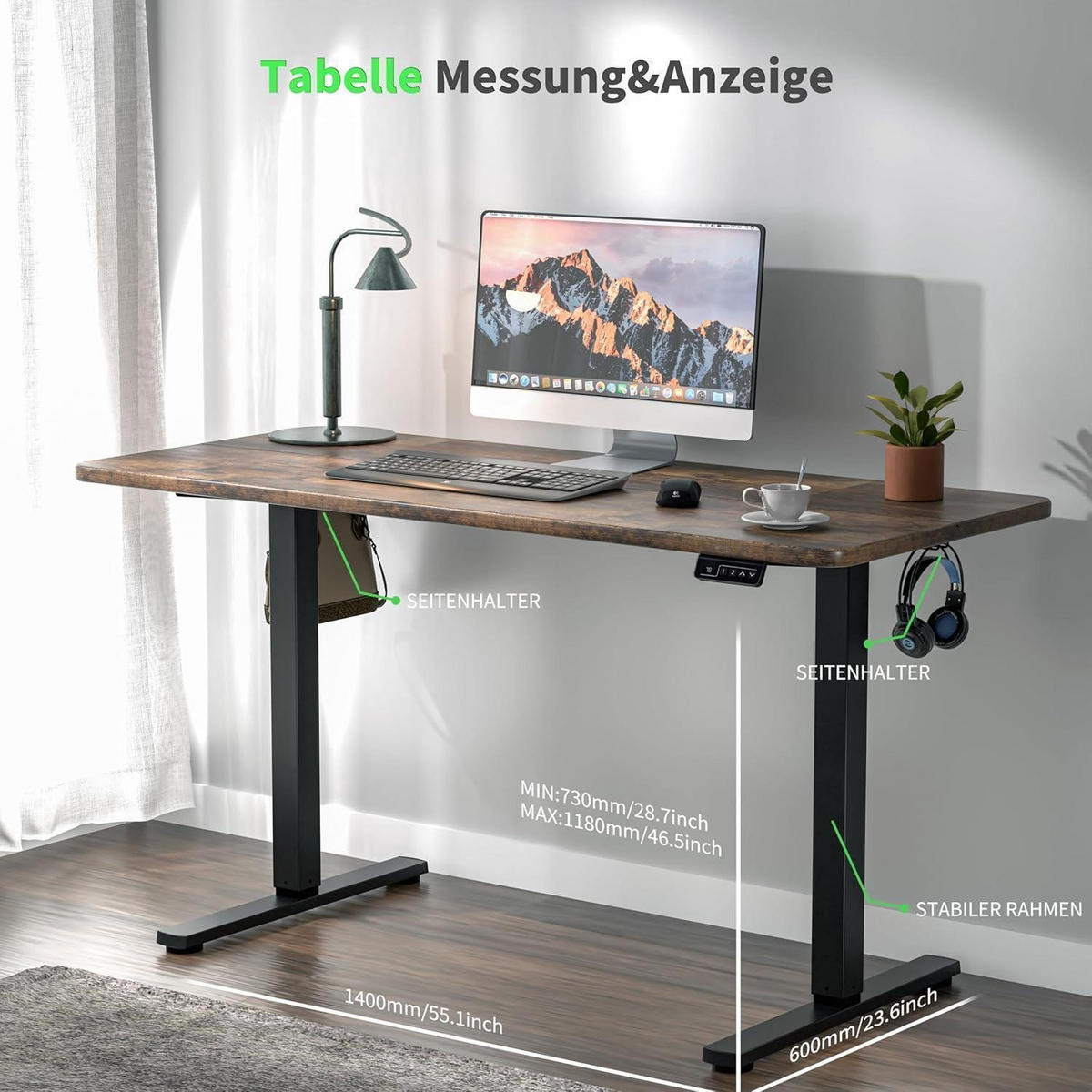SCHREIBTISCH höhenverstellbar elektrisch 110 x 60 cm Braun - Braun, Holzwerkstoff (110/60/118cm)