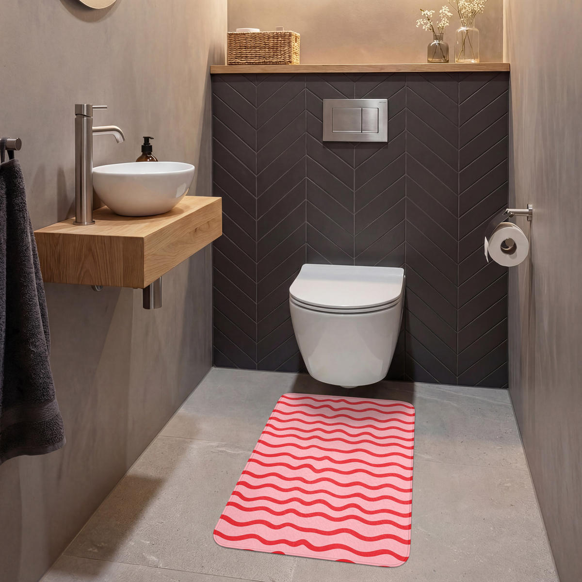 PREDLOŽKA PRED WC Hravé - vzor - červená 50x80 cm - ružová, textil/plast (50/1cm) - OnlyWow