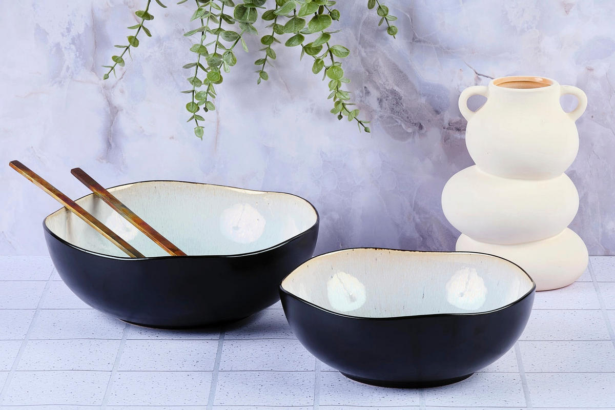 SALATSCHALEN Iris Ø24cm und Ø28,5cm - 2er-Set - Elfenbeinweiß - Weiß, Keramik - Björn