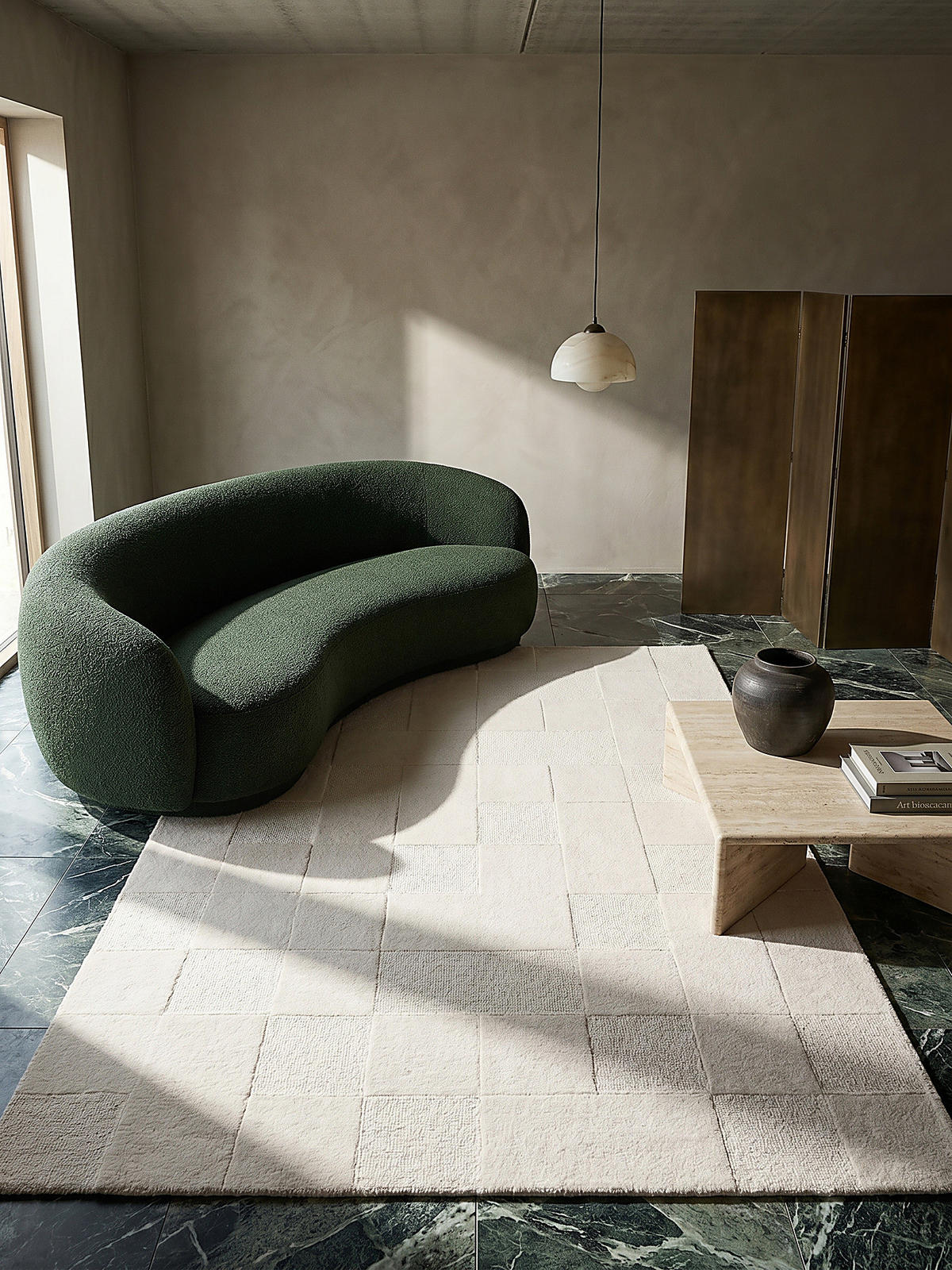 TEPPICH aus Wolle DEBEN in Elfenbein, mit Schachbrettmuster, 160 x 230 cm - Beige, Textil (160/230cm) - KADIMA DESIGN