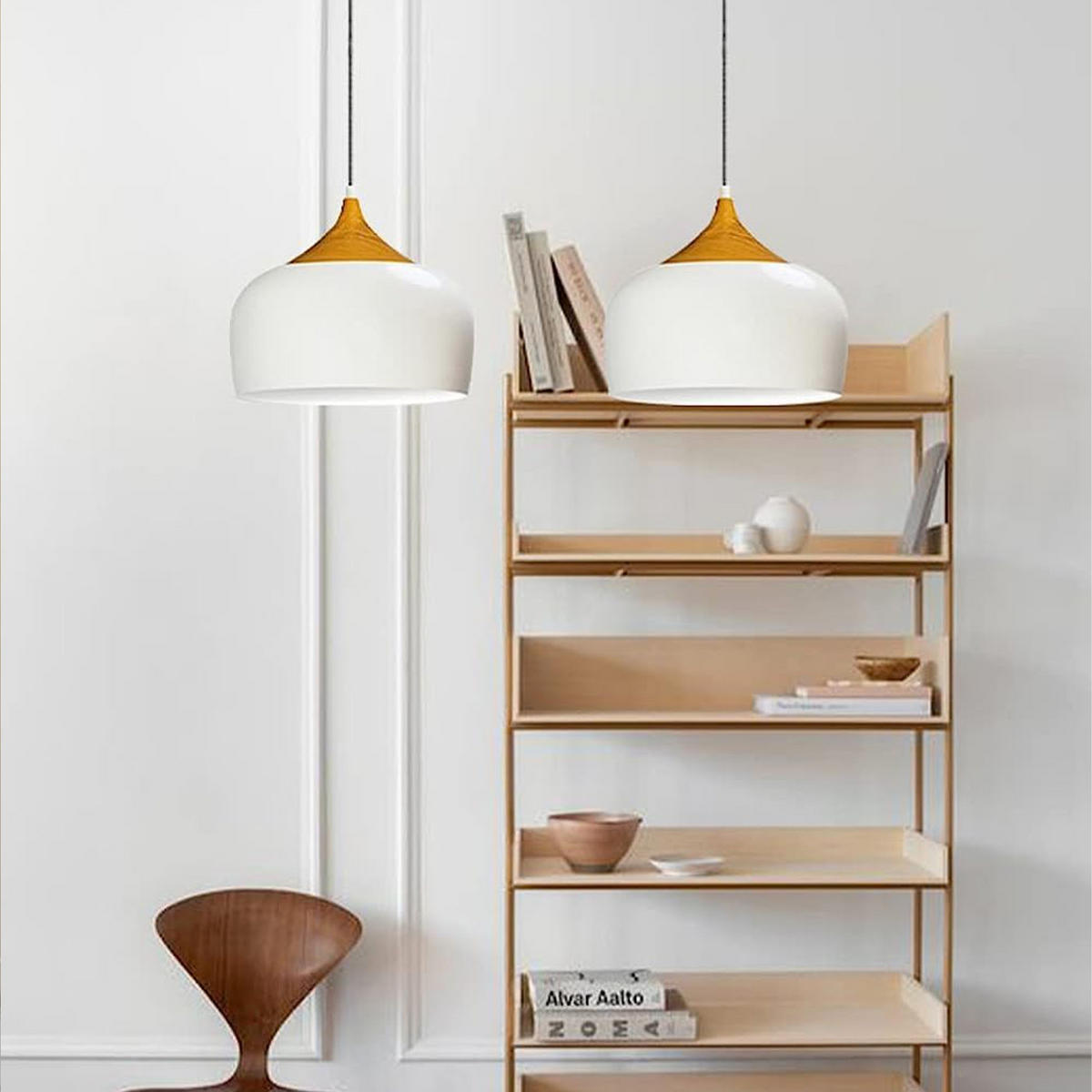 PENDELLEUCHTE Kreis 30/30 cm - Goldfarben/Weiß, Holz/Metall (27/30/27cm) - Bamyum