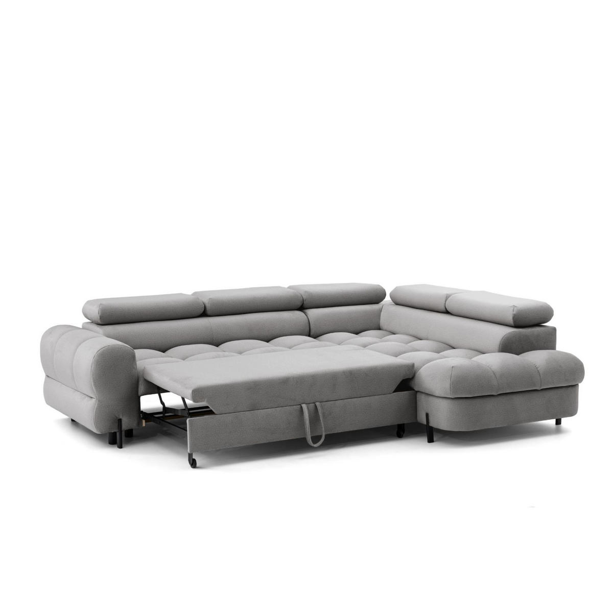 ECKSOFA BOWL L Rechts mit Schlaffunktion 125x195 Velours Grau - Schwarz/Grau, Holz/Textil (195/260cm) - Muffo
