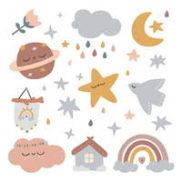 WANDAUFKLEBER 130x215cm - Elemente des Himmels - Multicolor, Kunststoff (130/215/0.1cm) - Wallfluent