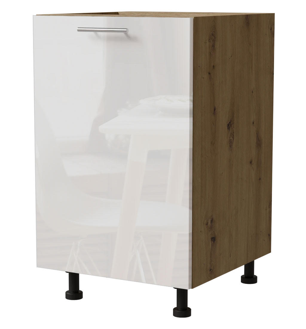 Feldmann-Wohnen Küchenunterschrank Weiß Hochglanz, Eiche Artisan 50x82x50 cm