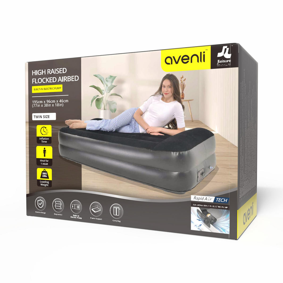 LUFTBETT Luftmatratze selbstaufblasend 195 x 96 x 46 cm mit integrierter Pumpe - Schwarz, Kunststoff (96/195cm) - Avenli