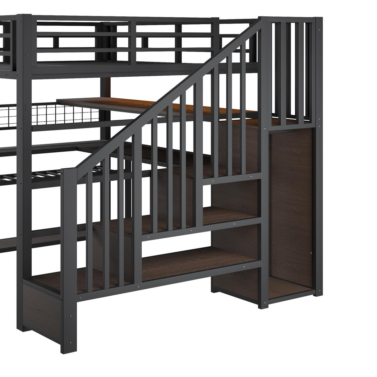 HOCHBETT 140/200 cm in Schwarz aus Metall und MDF mit LED, Kleiderschrank, Schreibtisch und Stauraum - Schwarz, Holzwerkstoff/Metall (140/200cm) - WISHDOR