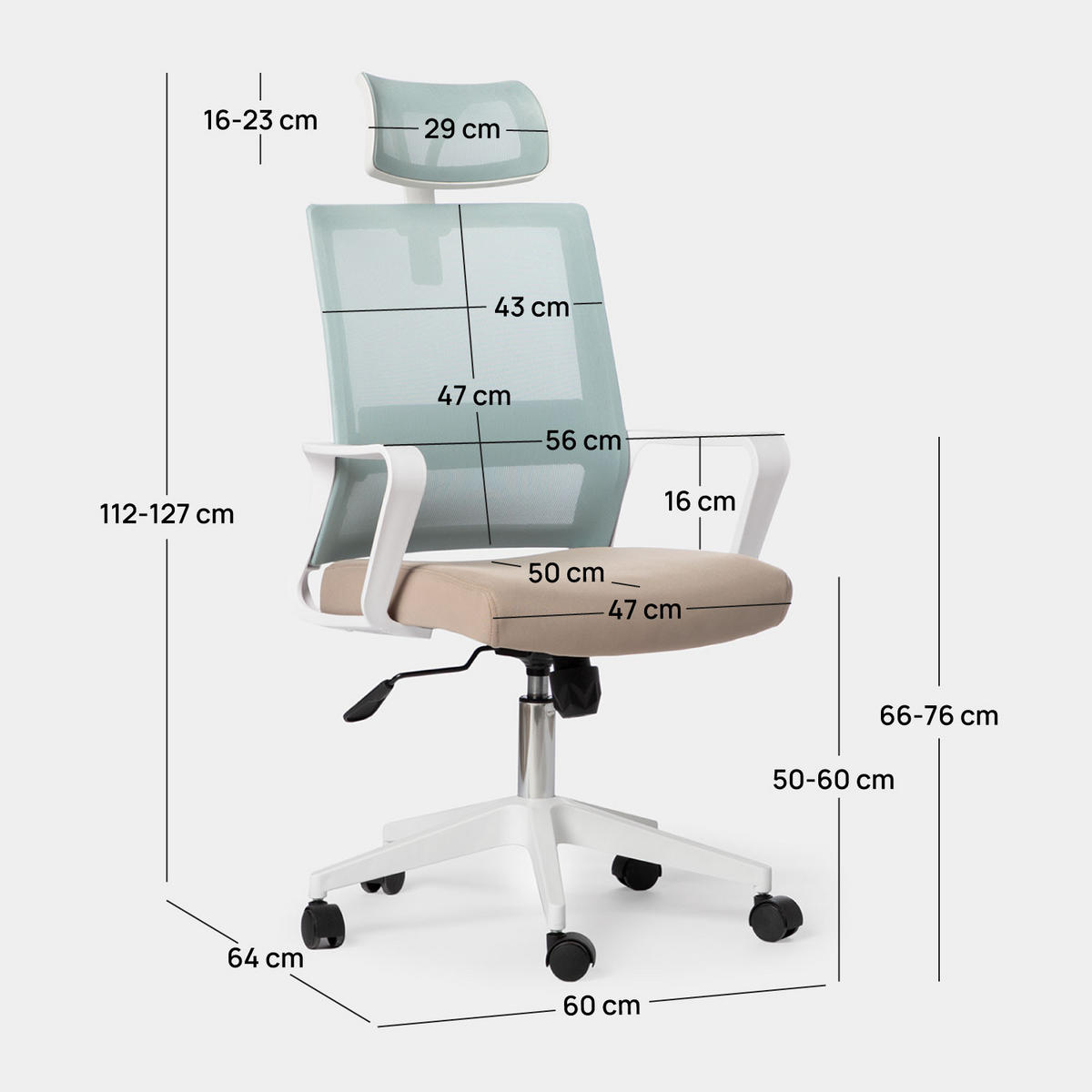 SCHREIBTISCHSTUHL Leima Zweifarbig 60 cm x 112-127 cm - Multicolor, Kunststoff (60/112/64cm) - Klast Home
